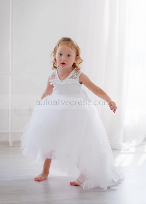 White Lace Tulle High Low Flower Girl Dress
